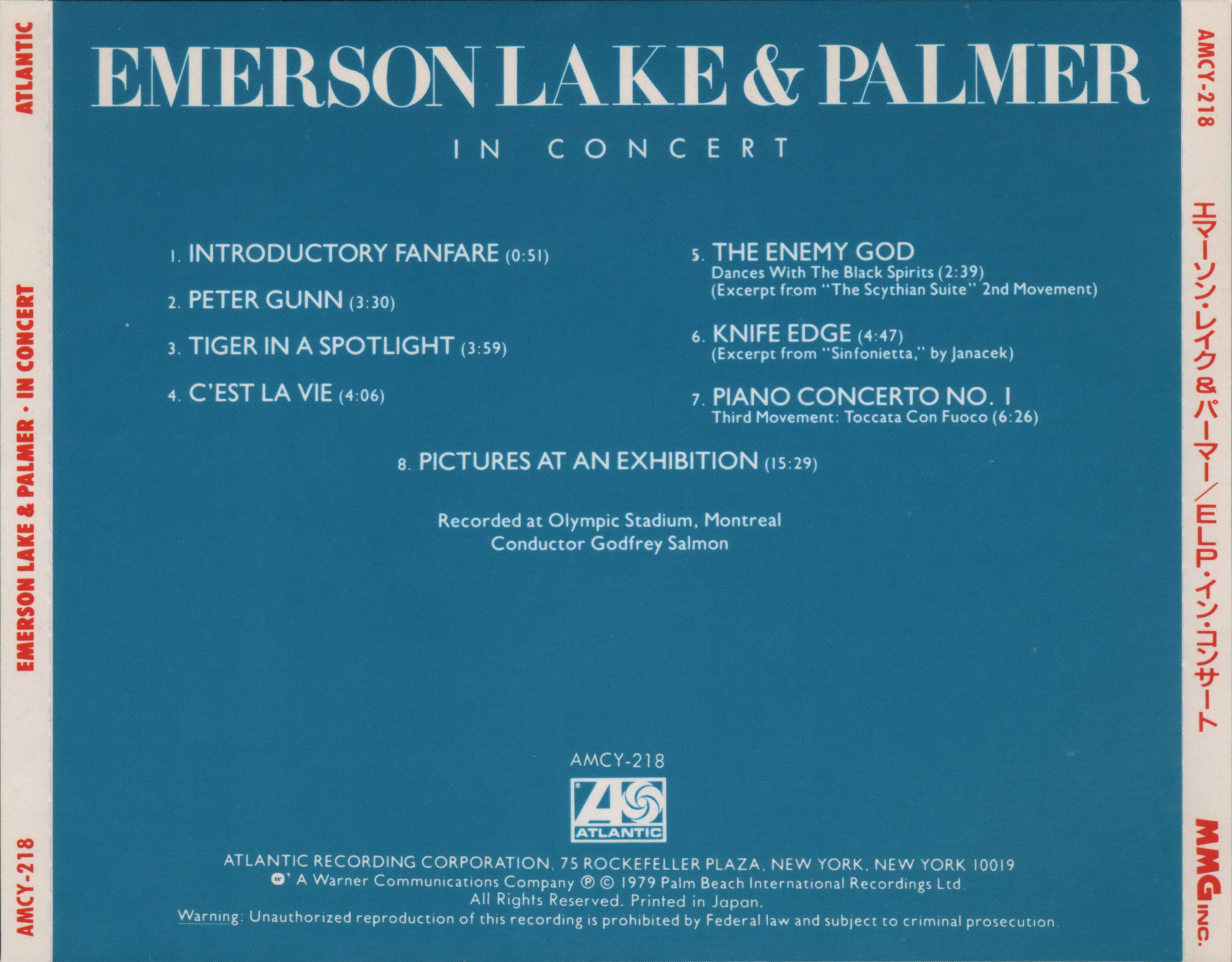 Emerson, Lake and Palmer In Concert : Back JPN